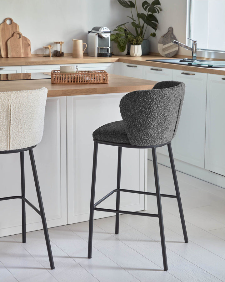 Celena Dark Grey Boucle Bar Stool