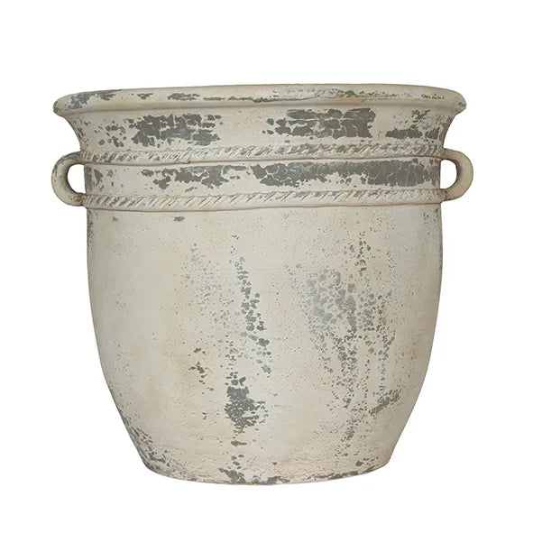 Aged Planter w/Handles White