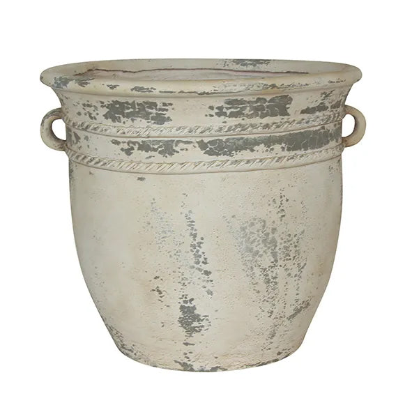 Aged Planter w/Handles White
