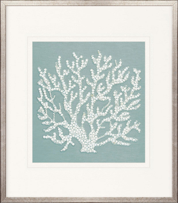 Coral Motif IV (Pale Blue) handmade textured artwork, framed