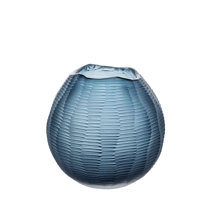 Artem Glass Ball Vase Blue Carved Small