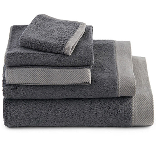 Chevron bamboo cotton hand towel in Riverstone