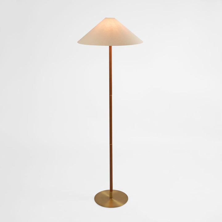 Huntley Leather & Brass Floor Lamp & Linen Shade