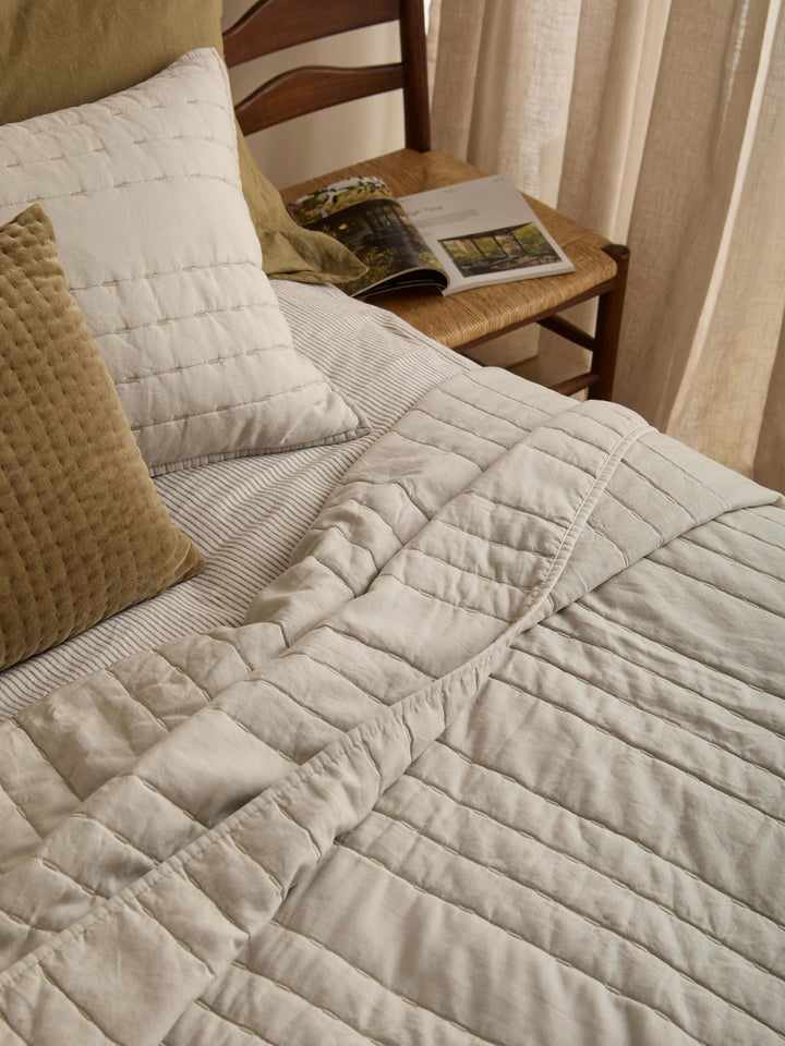 Kemble Silver Linen & Cotton Quilted Pillowcases
