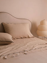 Avenue Oatmeal Piped Linen & Cotton Sheet Set