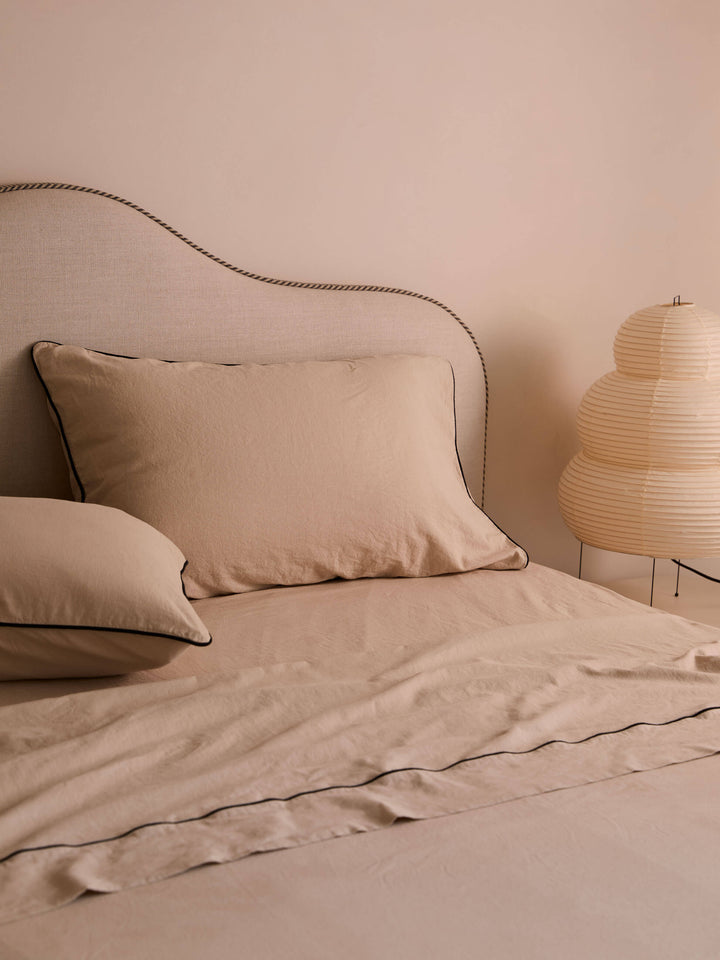 Avenue Oatmeal Piped Linen & Cotton Sheet Set