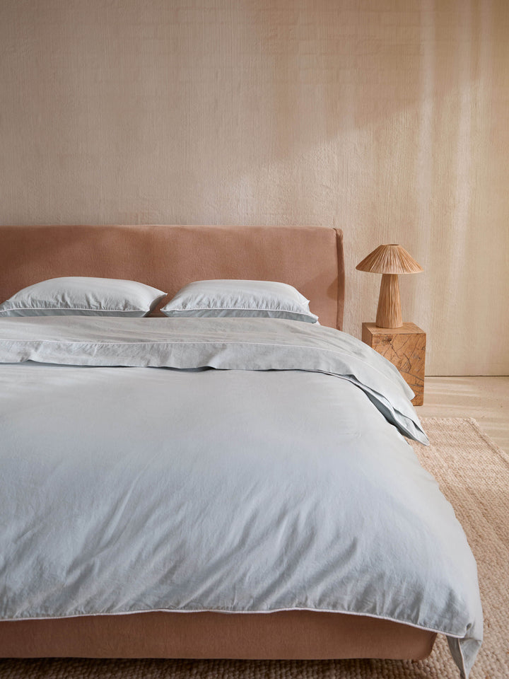 Avenue Sky Piped Linen & Cotton Duvet Cover Set