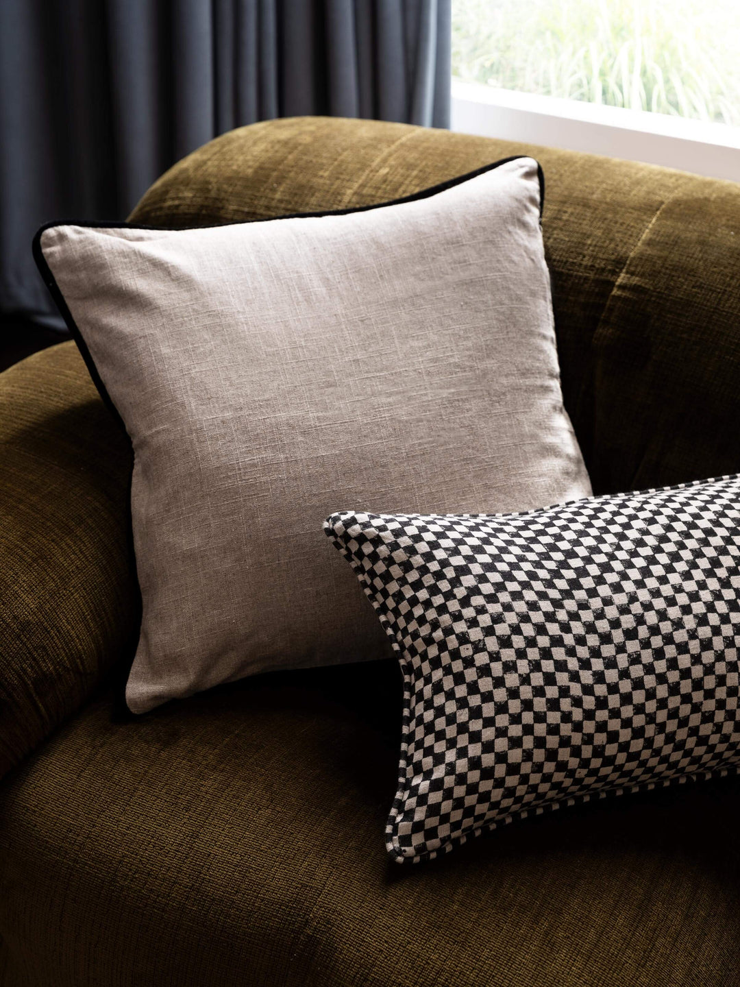 Gia Black Reversible Linen Cushion