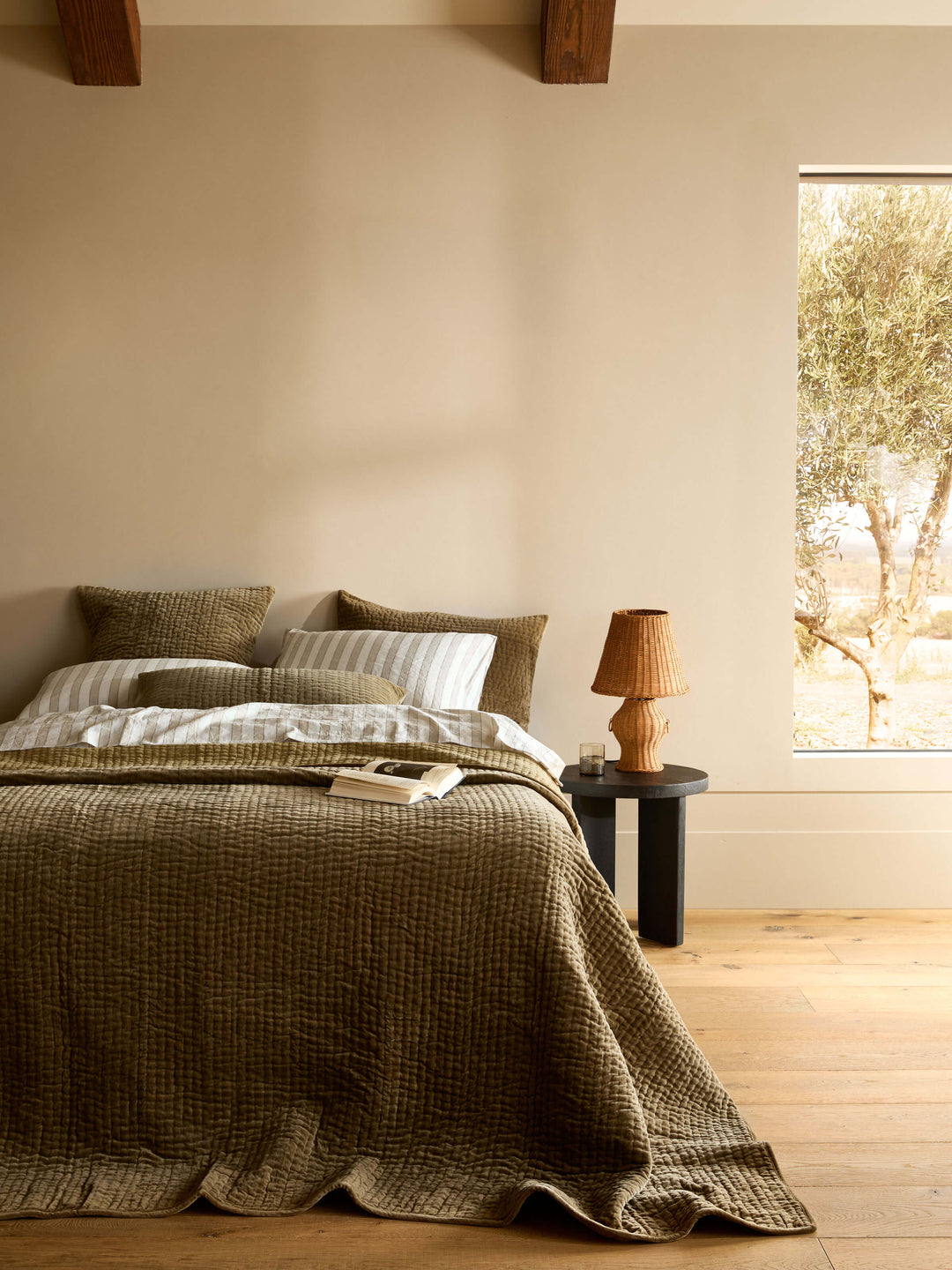 Cino Khaki Cotton Velvet Lumbar Cushion