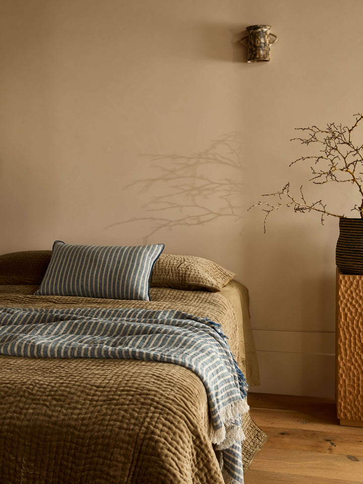 Ava Indigo Stripe Pure Linen Throw