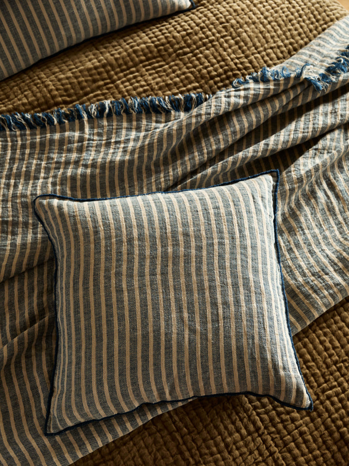 Ava Indigo Stripe Pure Linen Cushion