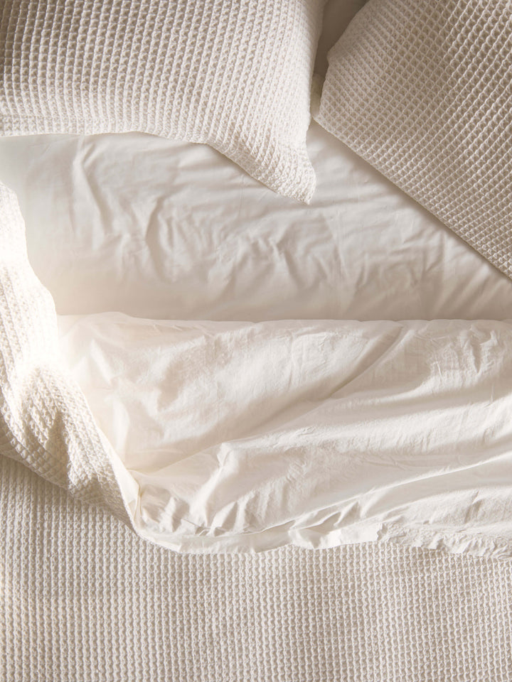 Laila White Organic Cotton Waffle Duvet Cover Set