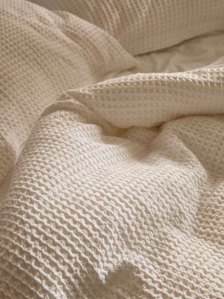 Laila White Organic Cotton Waffle Duvet Cover Set