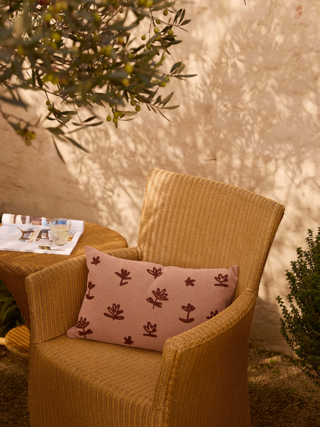 Fleur Clay Embroidered Linen & Cotton Cushion