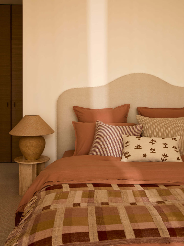Fleur Nougat Embroidered Linen & Cotton Cushion