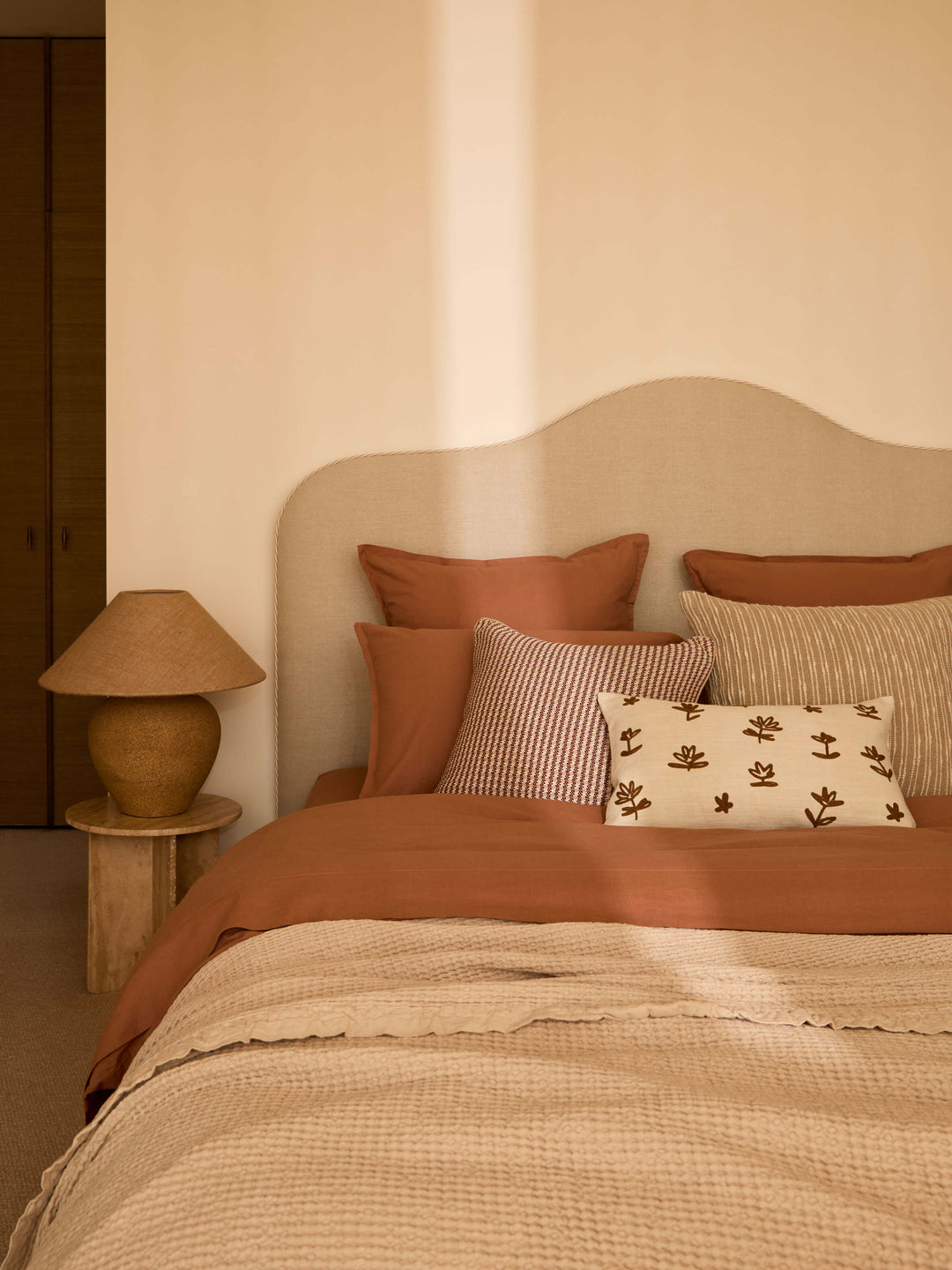 Fleur Nougat Embroidered Linen & Cotton Cushion