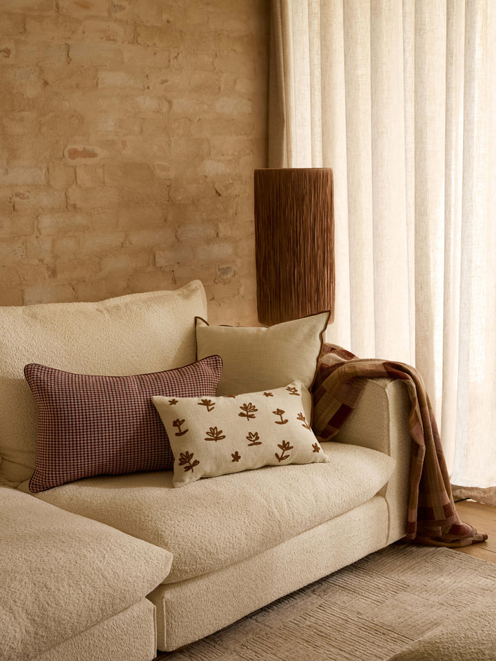 Fleur Nougat Embroidered Linen & Cotton Cushion