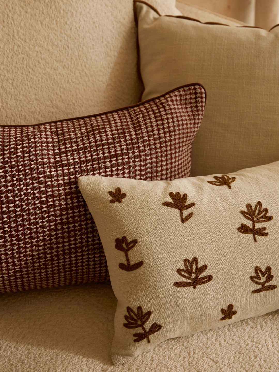 Fleur Nougat Embroidered Linen & Cotton Cushion