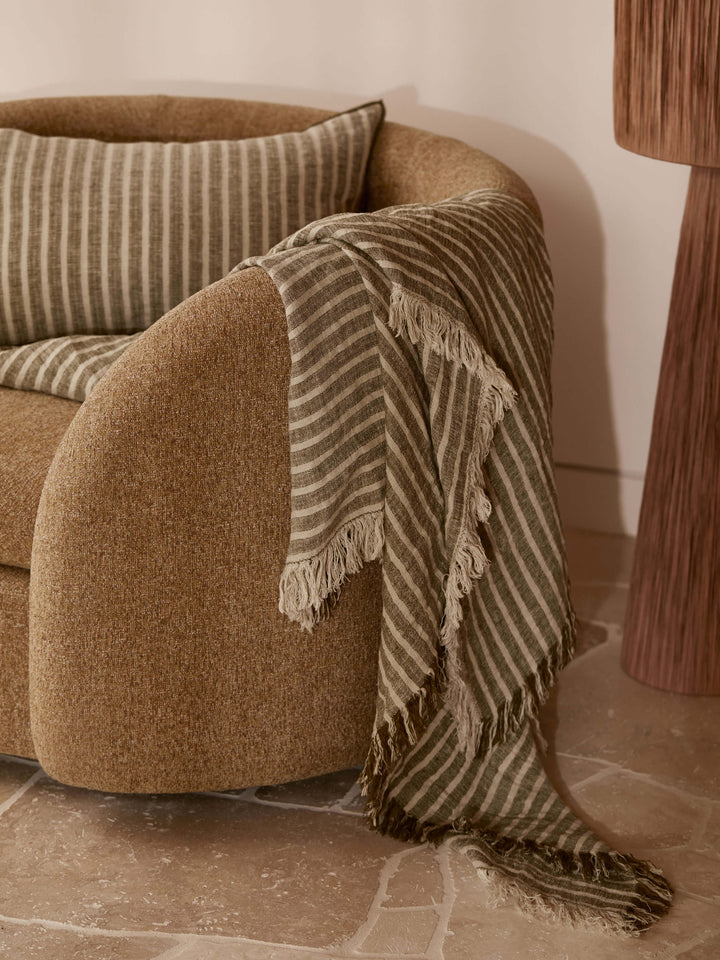 Ava Khaki Stripe Pure Linen Throw