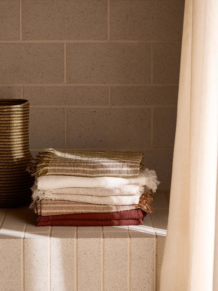 Ava Khaki Stripe Pure Linen Throw