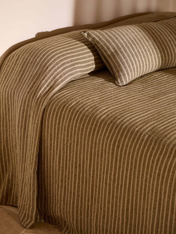 Ava Khaki Stripe Pure Linen Lumbar Cushion