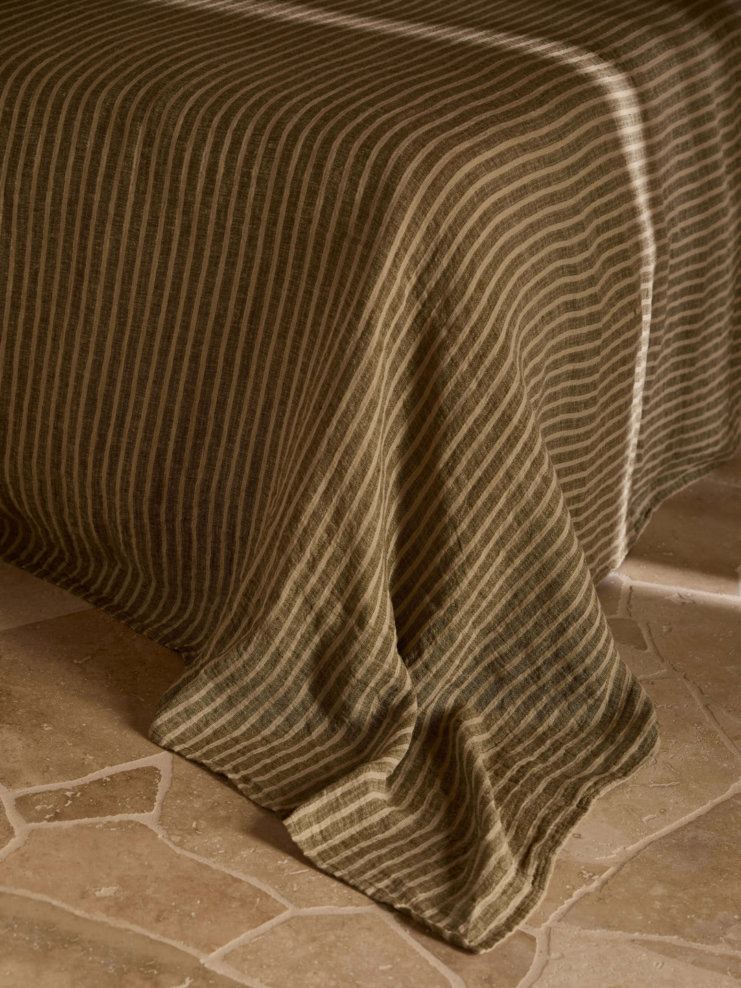 Ava Khaki Stripe Pure Linen Bedcover