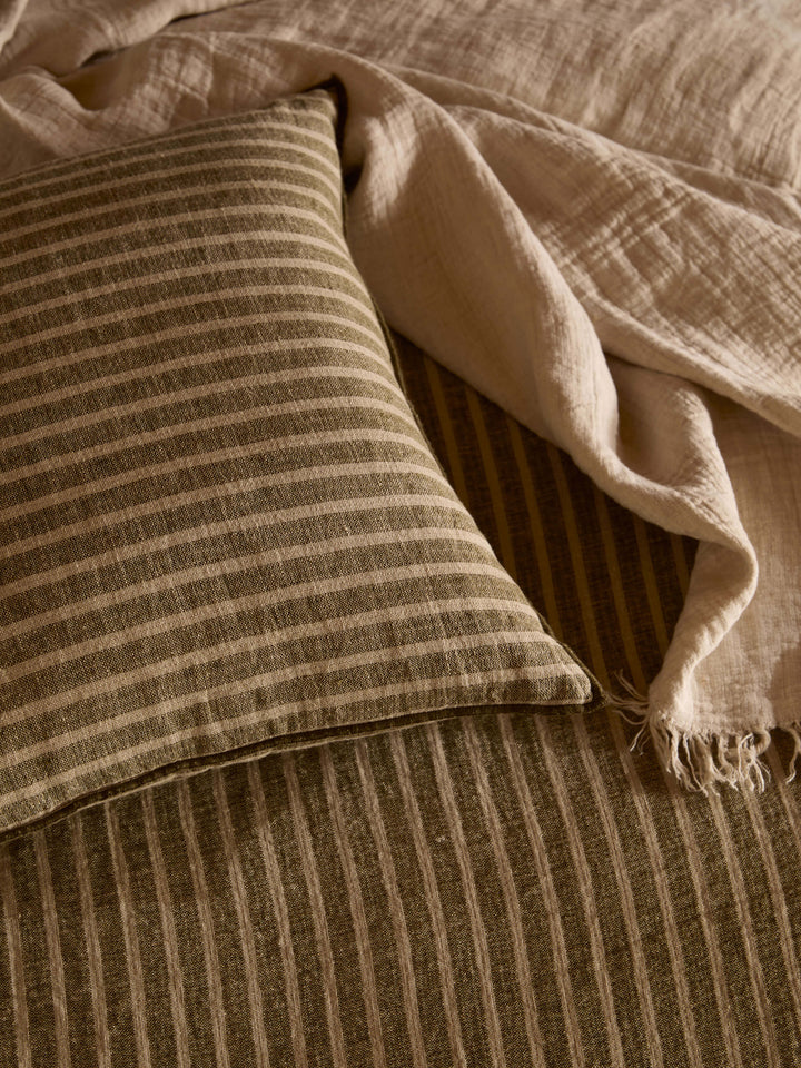 Ava Khaki Stripe Pure Linen Cushion