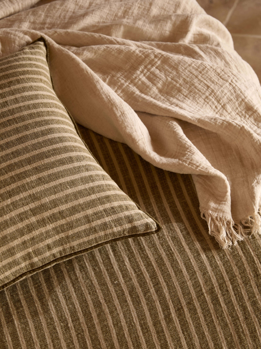 Ava Khaki Stripe Pure Linen Rectangle Cushion