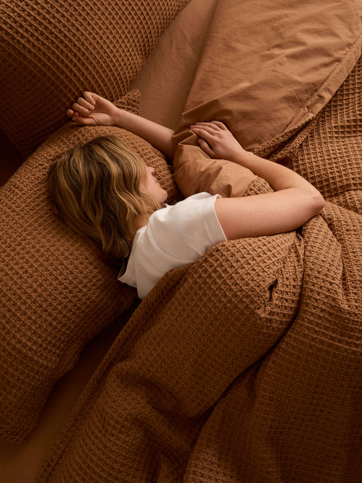 Laila Tan Organic Cotton Waffle Duvet Cover Set