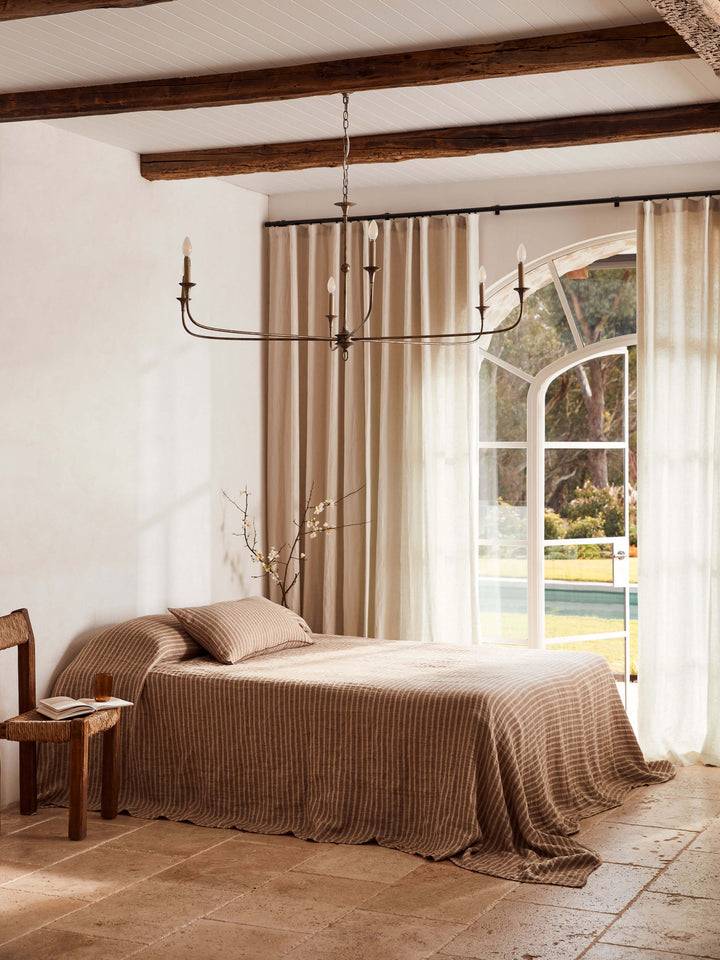 Ava Toffee Stripe Pure Linen Bedcover