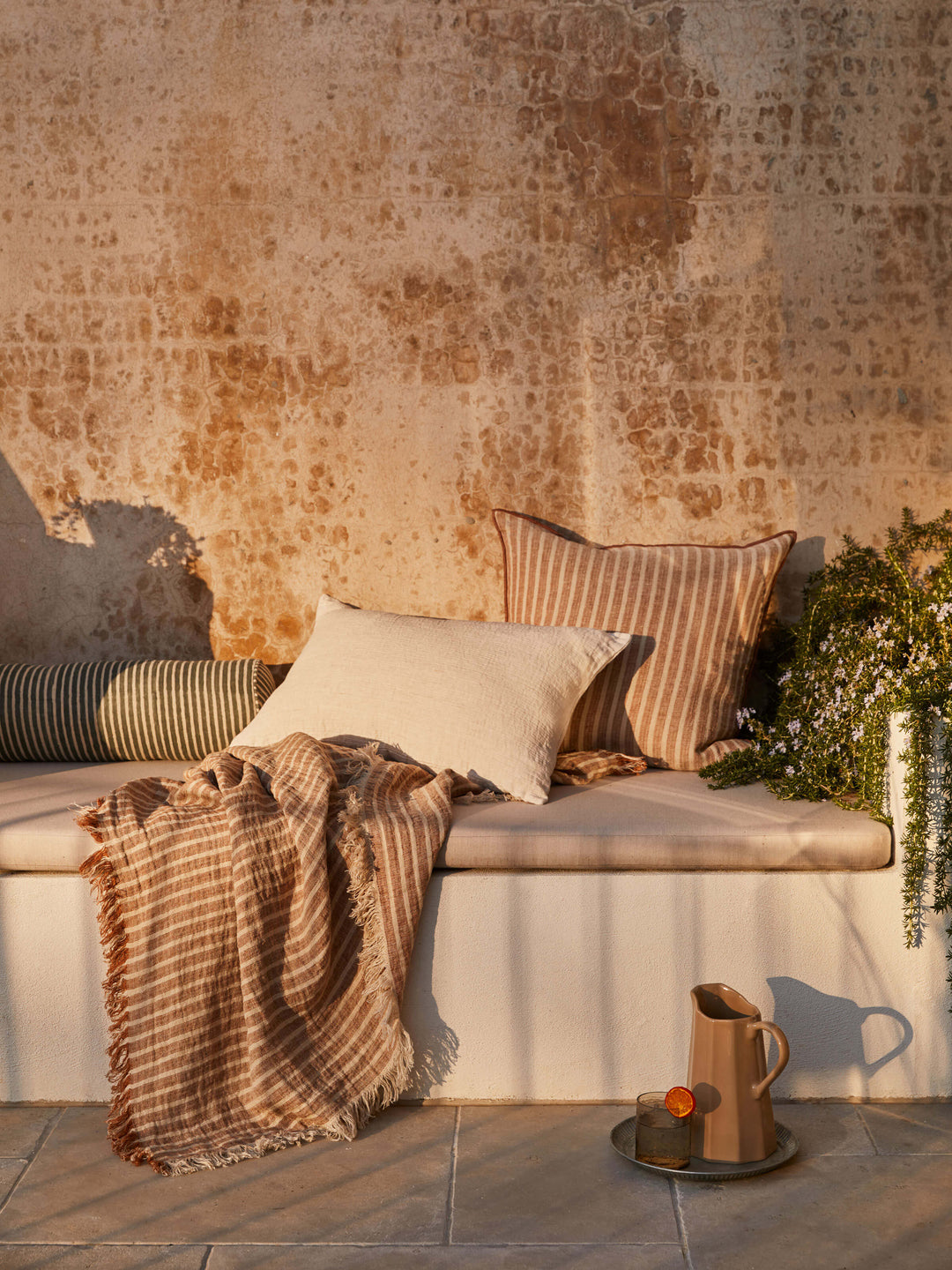 Ava Toffee Stripe Pure Linen Throw