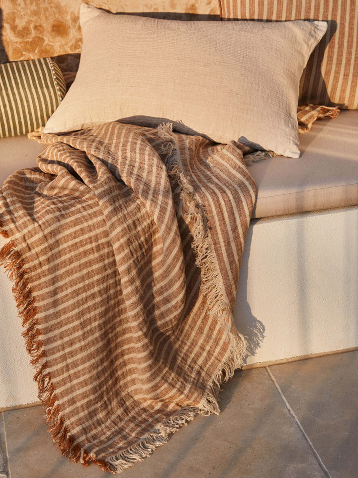 Ava Toffee Stripe Pure Linen Throw
