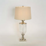Bellevue Glass Nickel Lamp With Natural Linen Shade