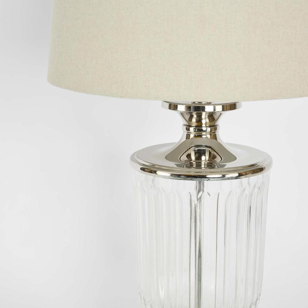 Bellevue Glass Nickel Lamp With Natural Linen Shade