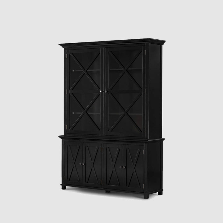 Sorrento Large Glass Door Hamptons Cabinet Black