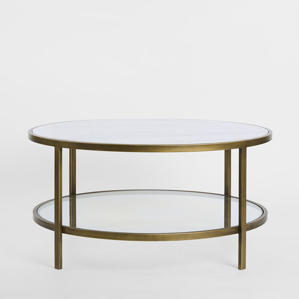 Palladium Brass Iron Marble & Glass Coffee Table