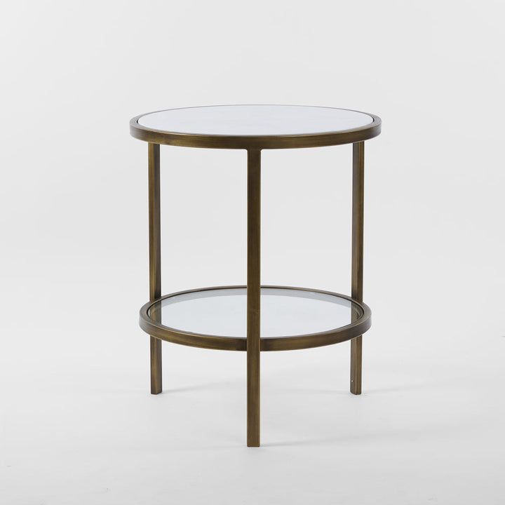 Palladium Brass Iron Marble & Glass Side Table