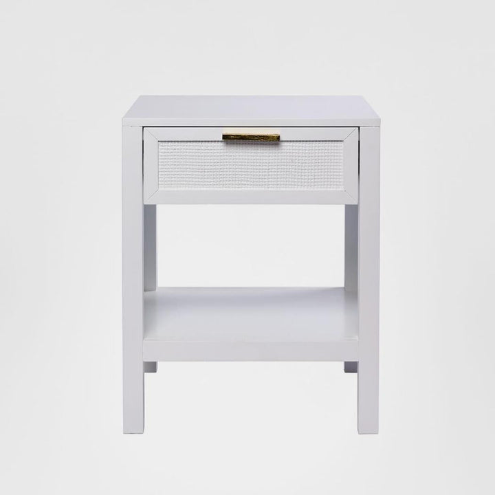 Santorini Hamptons Timber/Rattan Bedside Table White