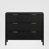 Santorini Hamptons 3 Drawer Timber/Rattan Dresser 100cm Black