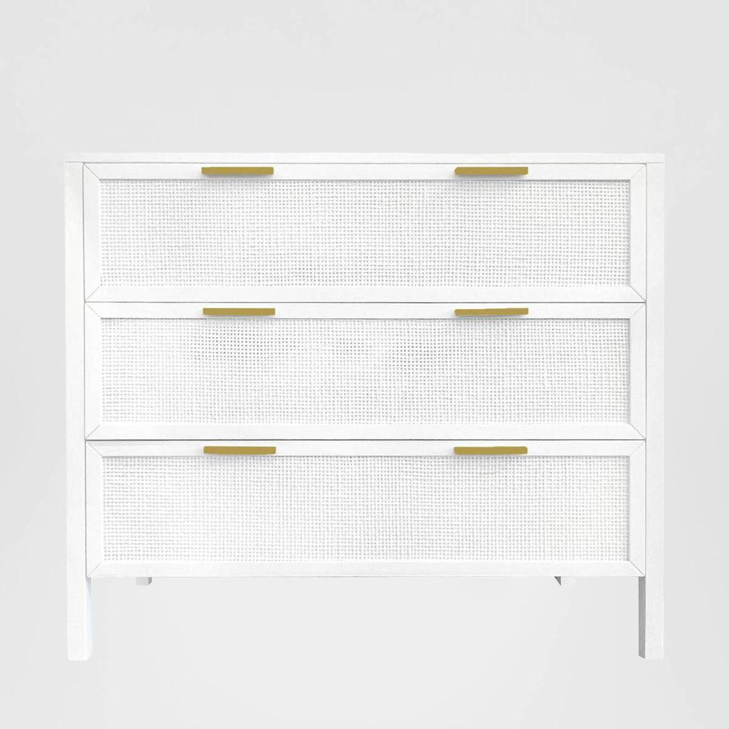 Santorini Hamptons 3 Drawer Timber/Rattan Dresser 100cm White