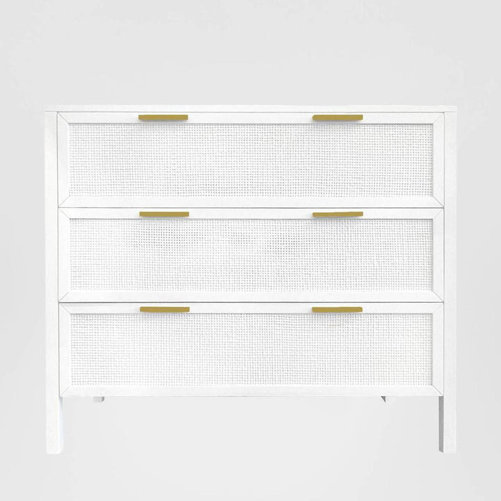 Santorini Hamptons 3 Drawer Timber/Rattan Dresser 100cm White