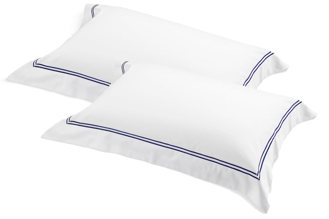 Classique tailored pillowcases with navy stitch