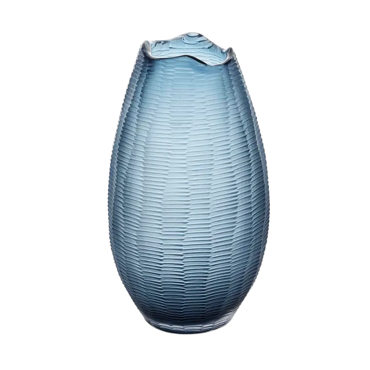Artem Glass Vase Blue Carved Large
