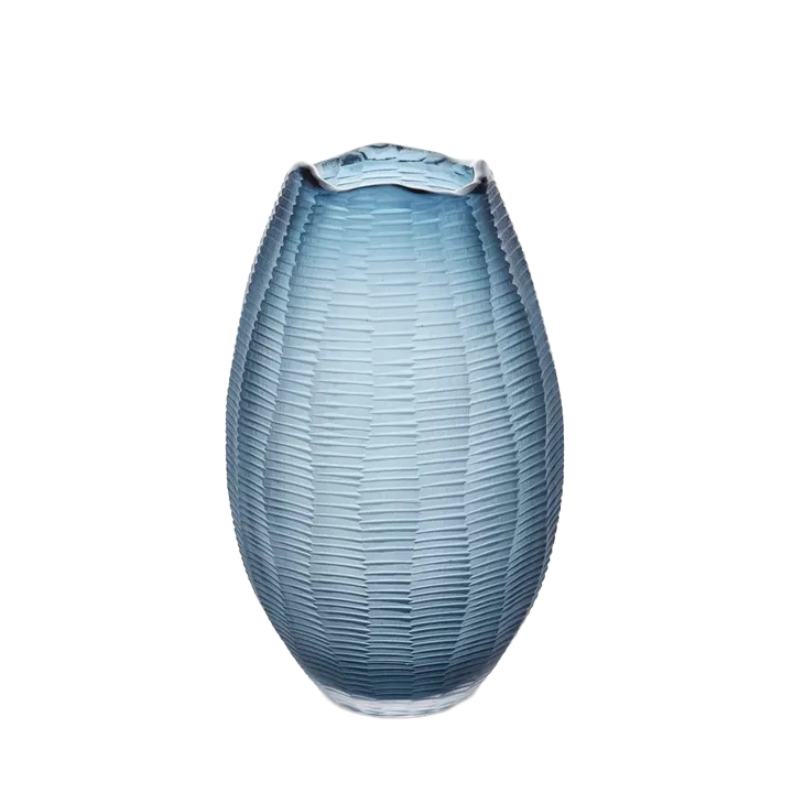 Artem Glass Vase Blue Carved Medium