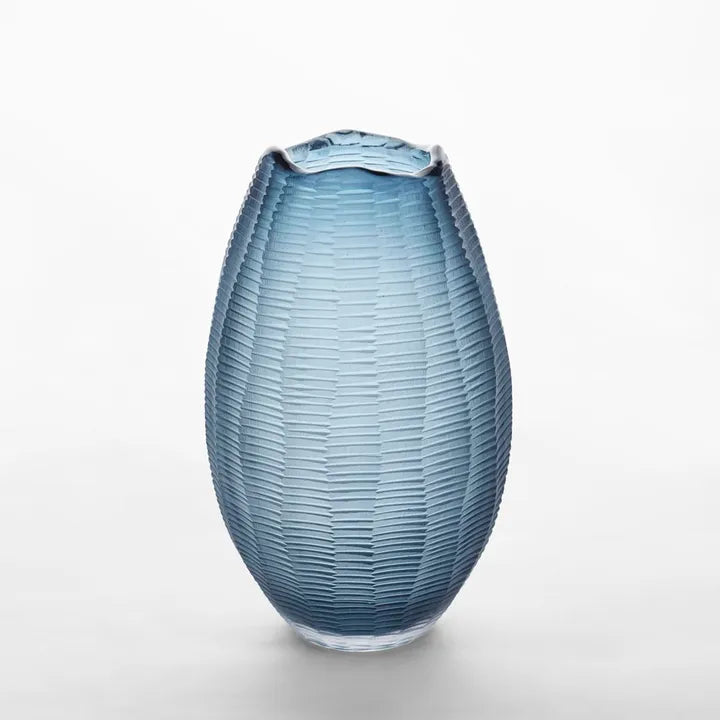 Artem Glass Vase Blue Carved Medium