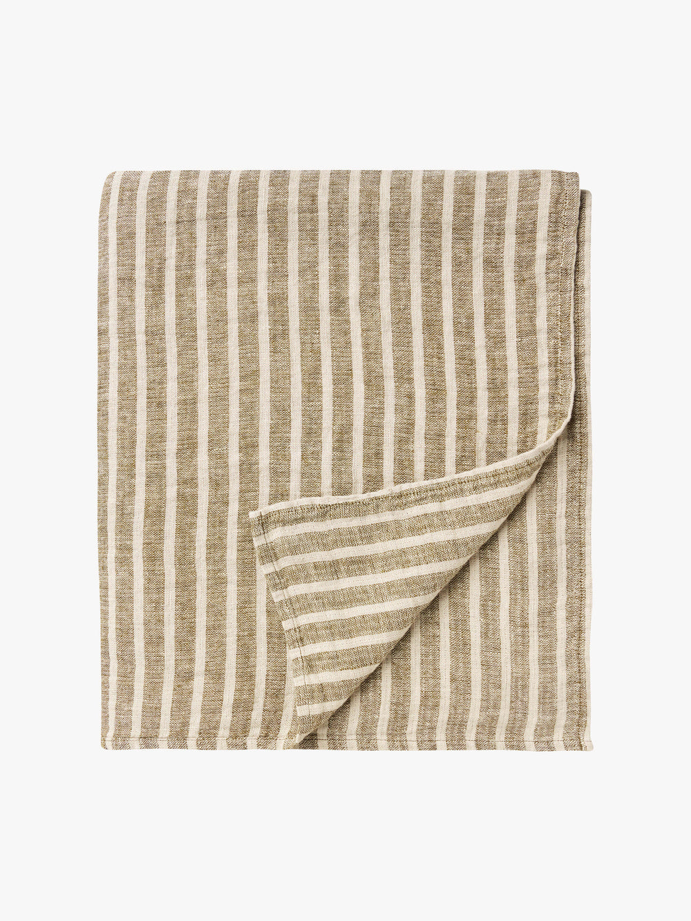 Ava Khaki Stripe Pure Linen Bedcover
