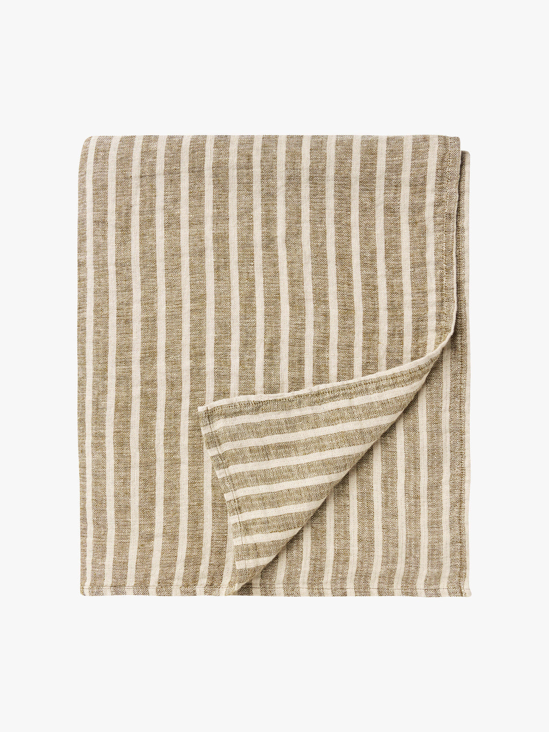 Ava Khaki Stripe Pure Linen Bedcover