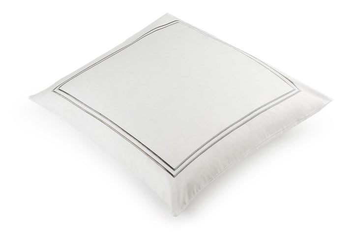 Classique white European pillowcase with grey satin stitch