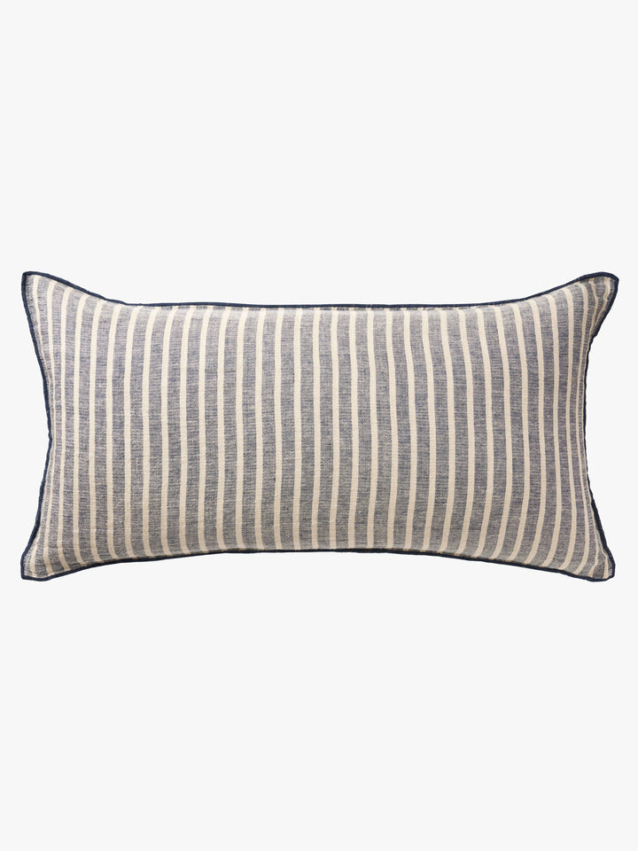 Ava Indigo Stripe Pure Linen Lumbar Cushion
