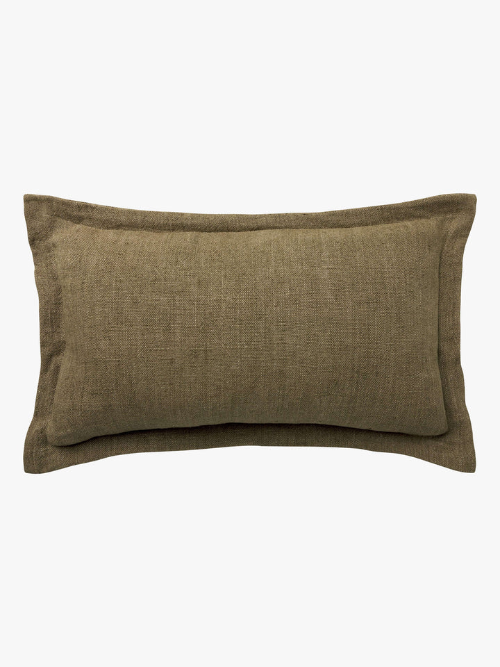 Burton Khaki Tailored Rectangle Heavy Linen Cushion